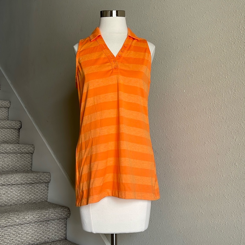 NWT Nike Golf Sz L Collared Orange Stripped Sleeveless Tank